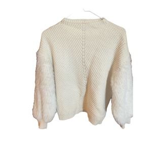 Knitted And Knotted (Anthropologie) Elegant Cream Sweater with Textured Sleeves